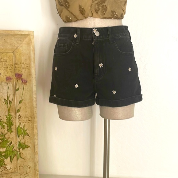 Pacsun Raining Daisy Denim Mom Shorts 